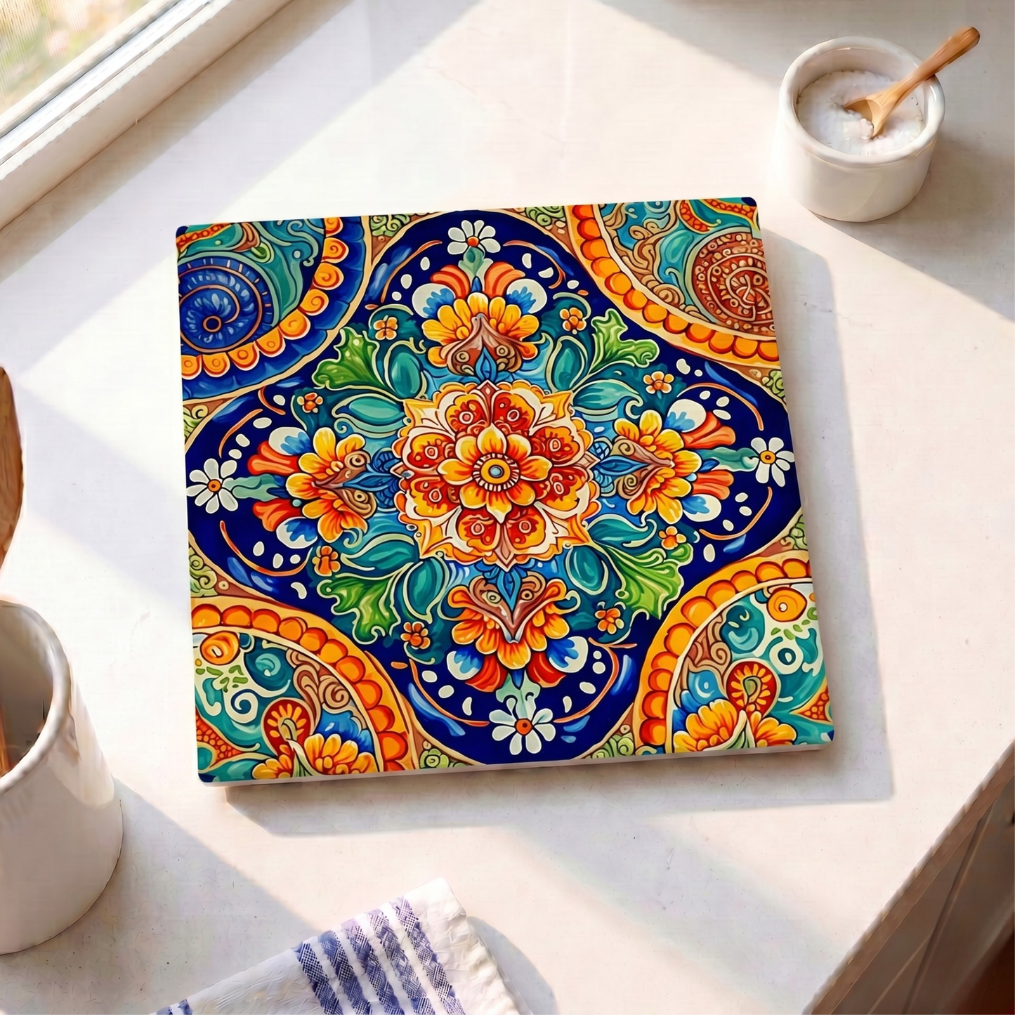 Highland Row Italian Deruta Ceramic Trivet | Mediterranean Decor Gift