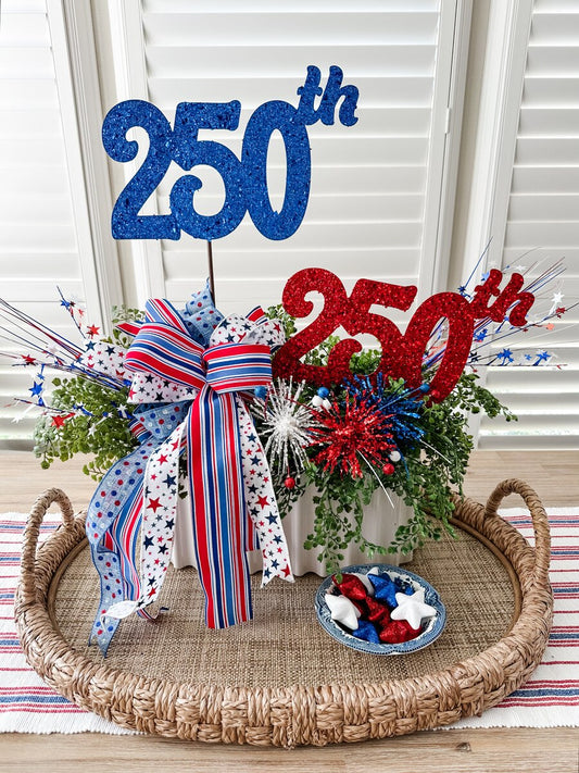Round Top All Glitter America's 250th Birthday Red or Blue