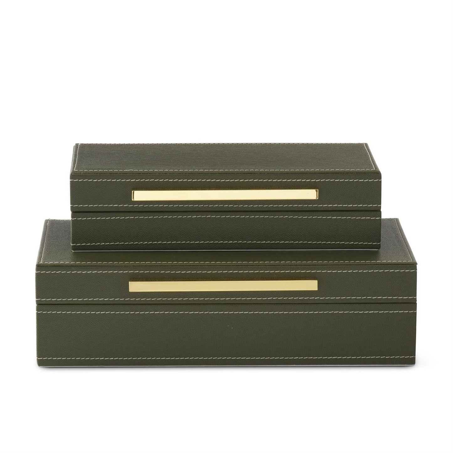 K&K Green Vegan Leather Felt Lined Hinged Nesting Box, Set of 2