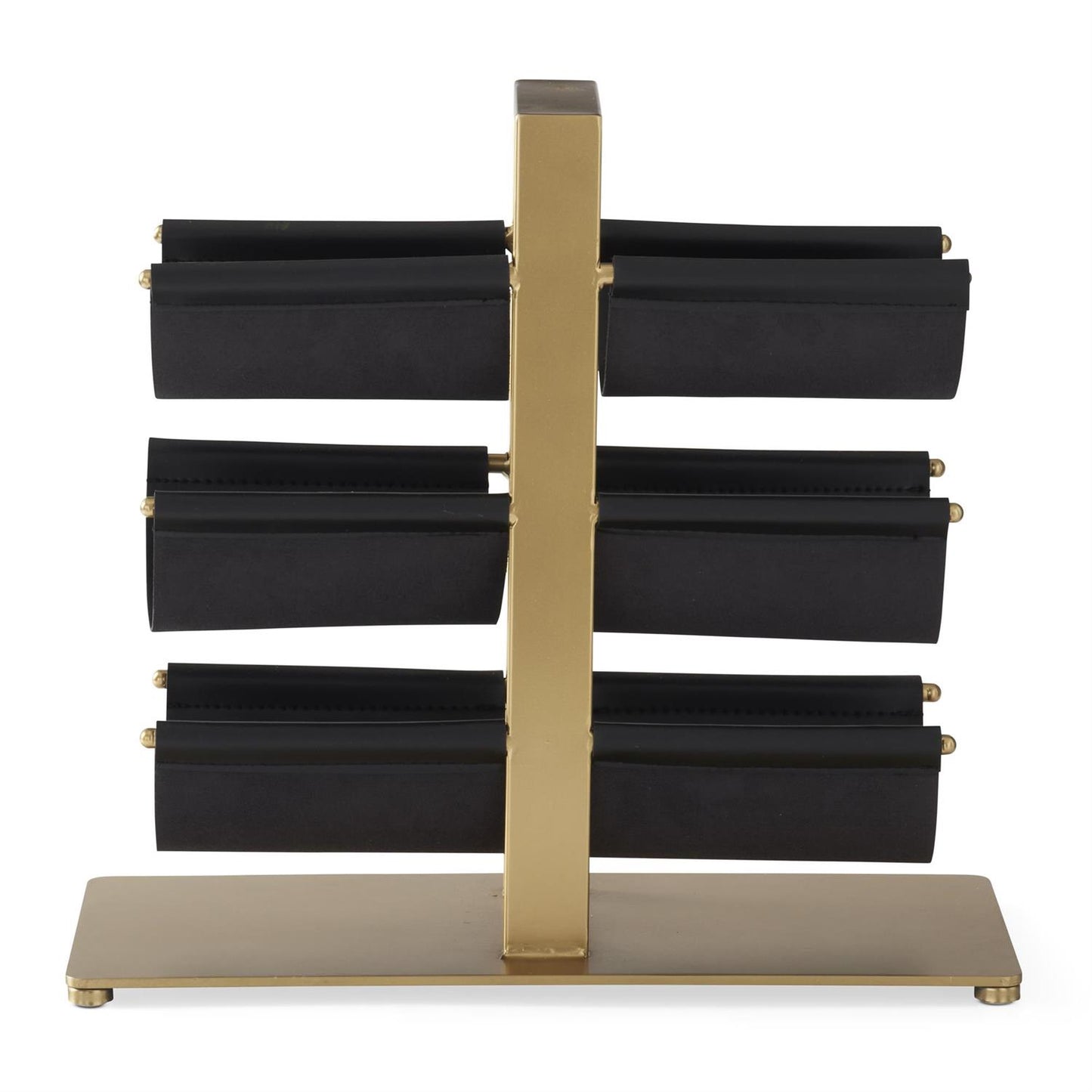 K&K Black Vegan Leather & Brass Wine Bottle Storage