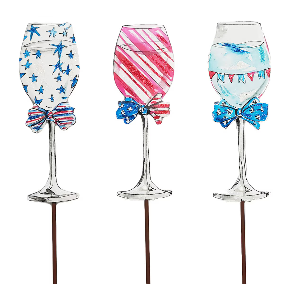 Round Top Patriotic Wine Glasses (Stake/Hang)