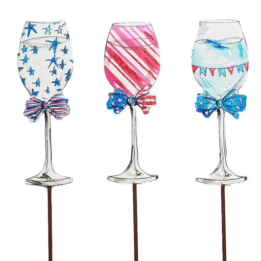 Round Top Patriotic Wine Glasses (Stake/Hang)