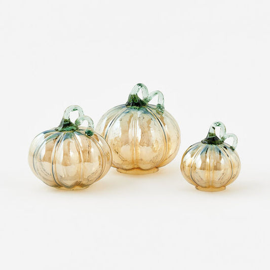 180 Degrees Iridescent Glass Pumpkin, St/3, Glass, 4.5" ,5.5", 6.5"