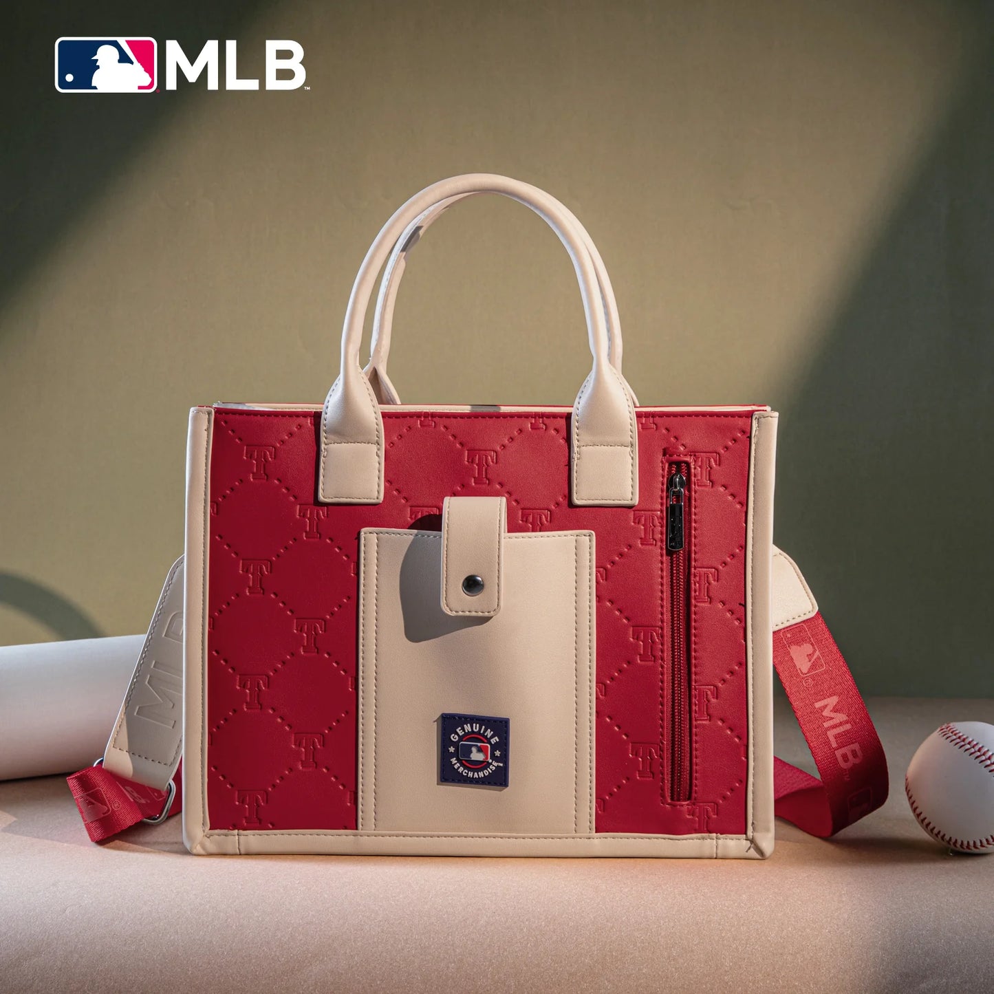 MLB Texas Rangers Women's Tote Bag with Embossing & Baseball Stitch Detailing