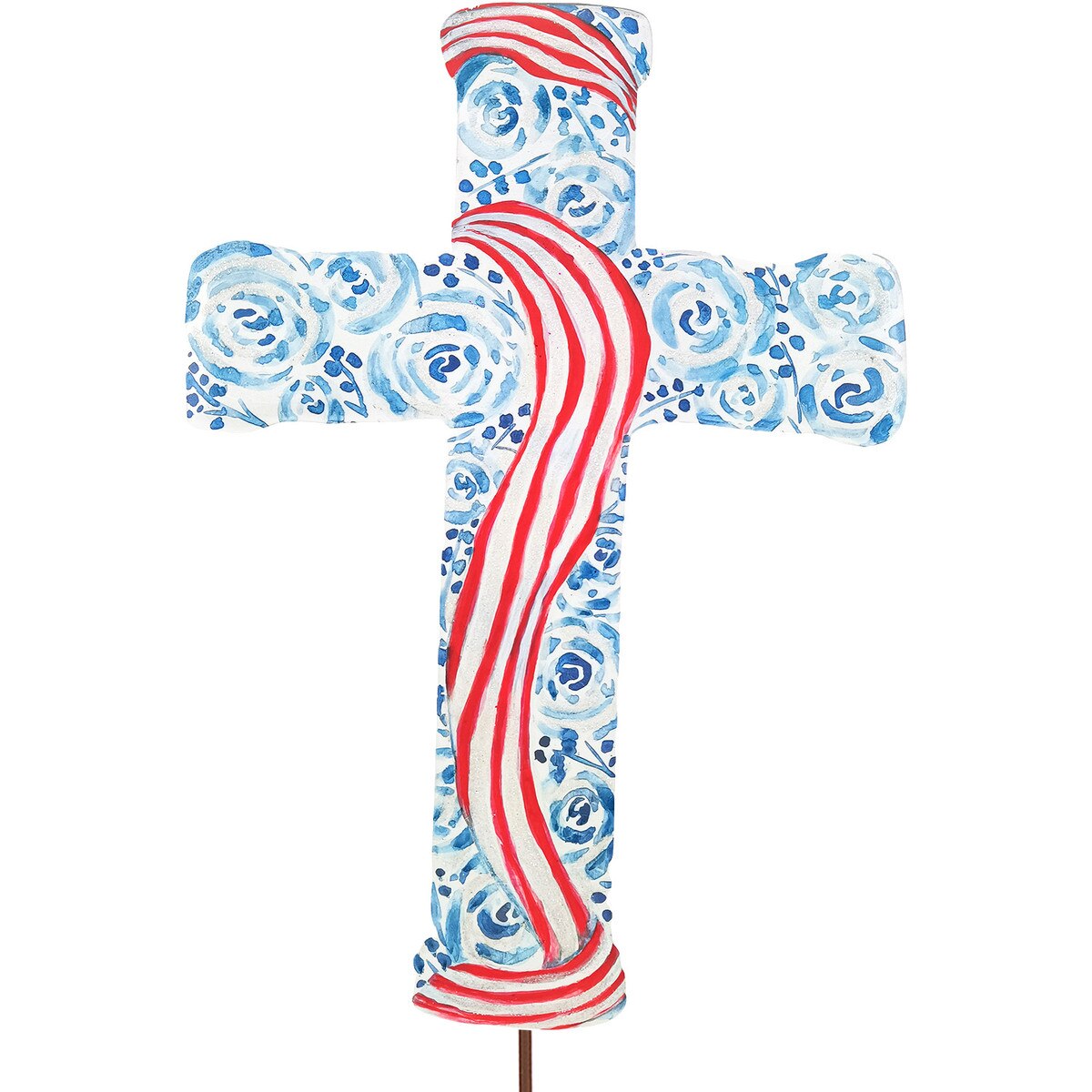 Round Top Rose Watercolor Cross (18inch)