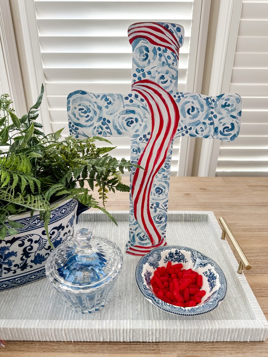 Round Top Rose Watercolor Cross (18inch)