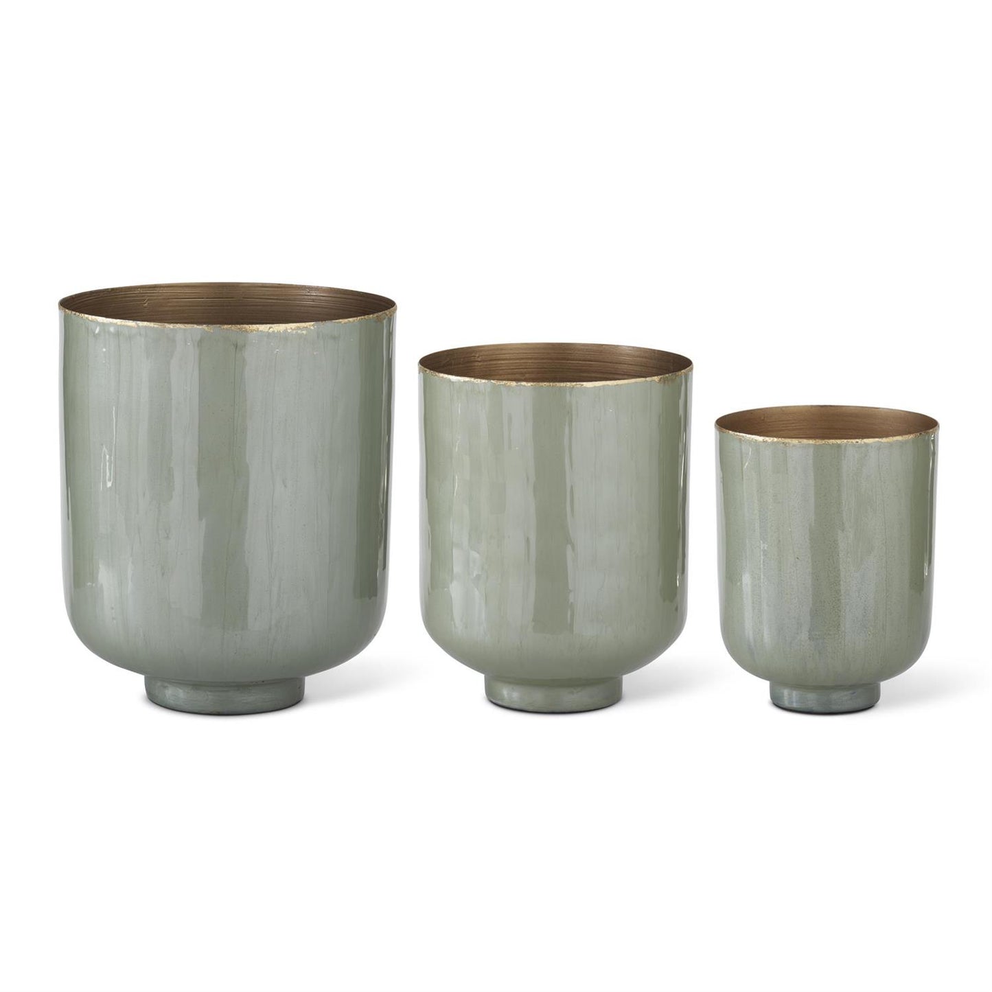 K&K Sage Green Enameled Metal Footed Nesting Pots, Set of 3
