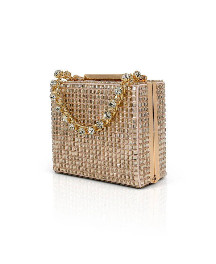 Jewel By Badgley Mischka Serenity Mini Box Clutch with Rhinestone Chain