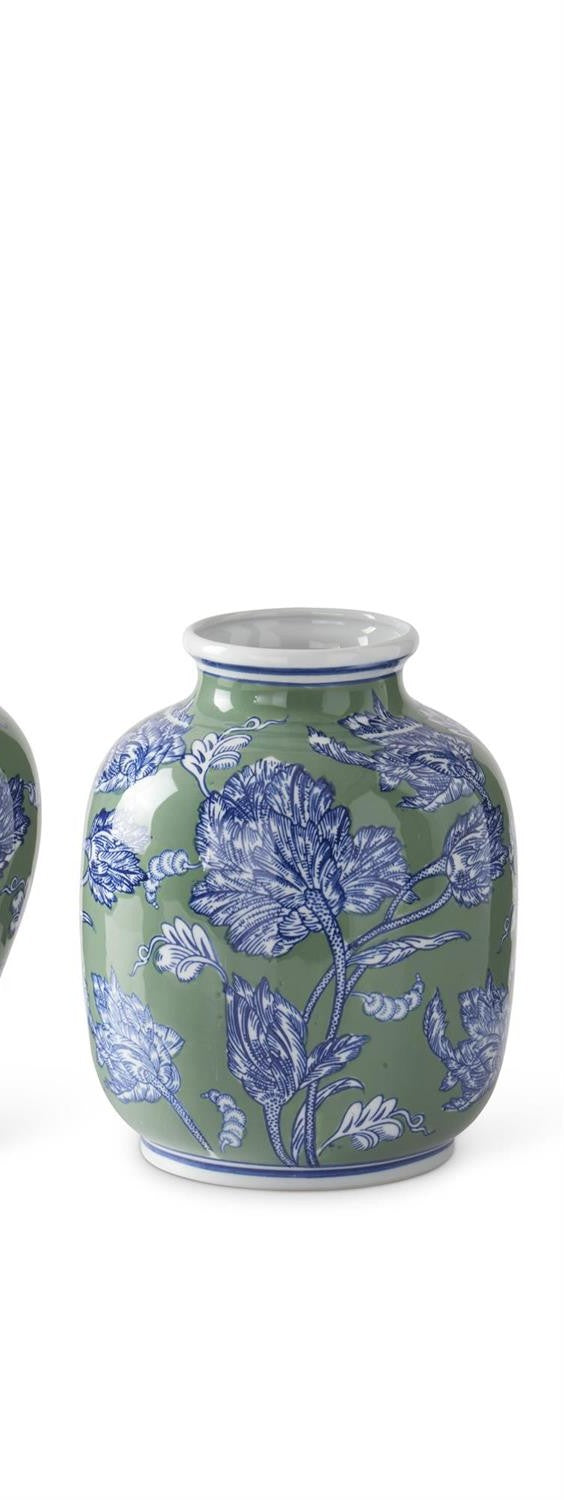 K&K Blue, Green & White Floral Ceramic Vases
