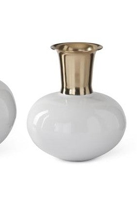 K&K Interiors Brass & White Enamel Vase